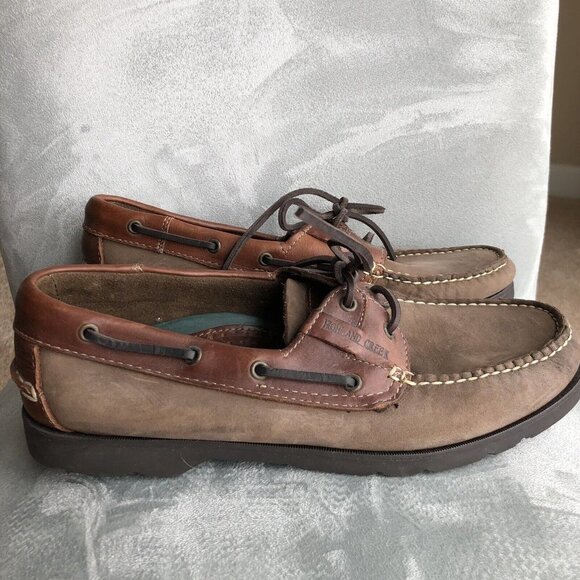Highland Creek Men’s Sz 11 Shoes Two Toned Brown Leather Boat Dock Slip on - Picture 1 of 7